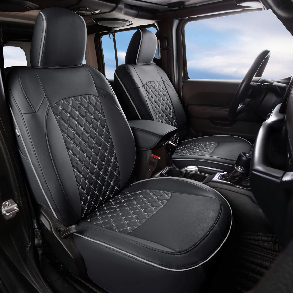 Wrangler JL Seat Covers Custom Fit for Jeep Wrangler (Black&Gray / 18-26 JL 4 Door Without Rear Cup Holder Full Set)