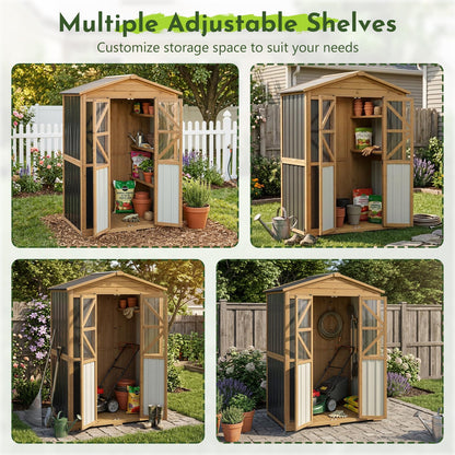 Outdoor Wooden Storage Shed Cabinet with 6 Adjustable Shelves (Brown / 48.8"x22.4"x72.2")