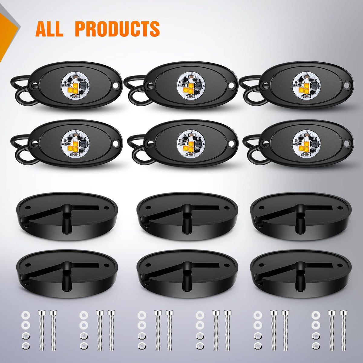 6 PCS Pink Amber LED Rock Lights Underglow Wheel Well Fender Pods (Amber / 6Pcs Pods)