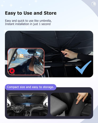 2025 Upgrade Car Windshield Sun Shade Windshield Sunshade Umbrella [Star Fabric] Protect Car from Sun Rays&Heat Damage Keeps Vehicle Cool (S2)