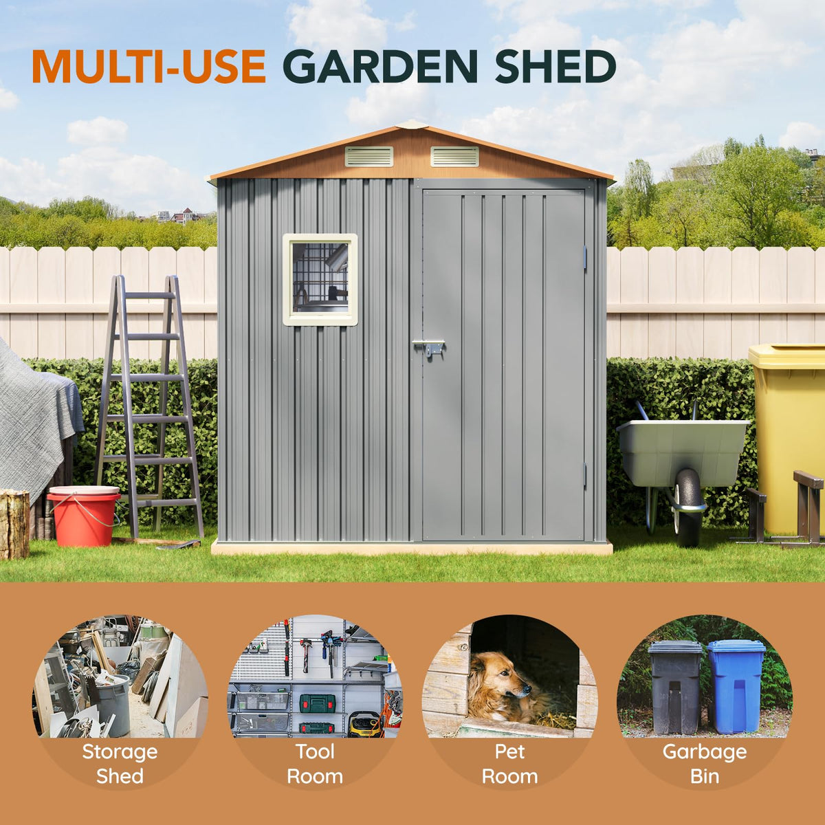 6x4FT Multi used Outdoor Storage Shed with Frame Floor (Matte gray / 6*4FT(Base Included))