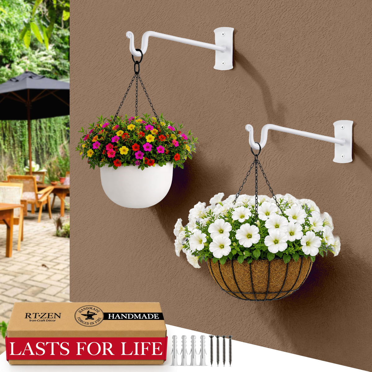 Plant Hangers Indoor or Outdoor Heavy Duty Wall Bracket Hooks (White / 10 Inch)
