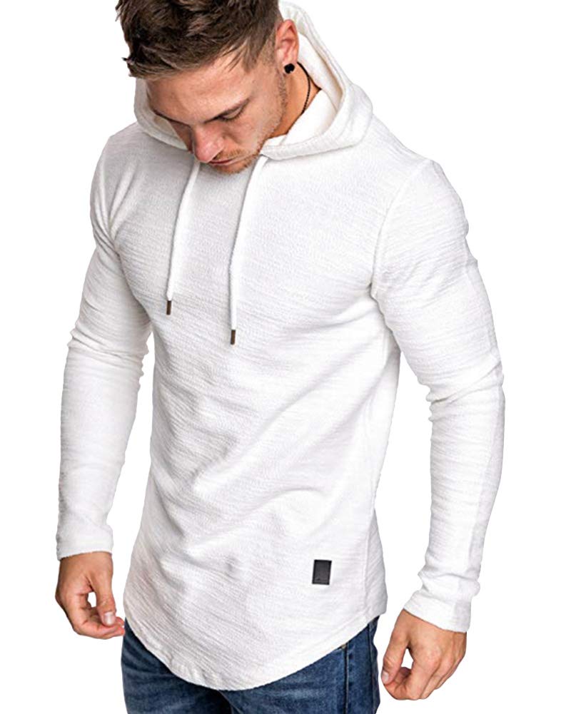 Mens Fashion Athletic Hoodies Sport Sweatshirt Solid Color Fleece Pullover White L (Large / White)
