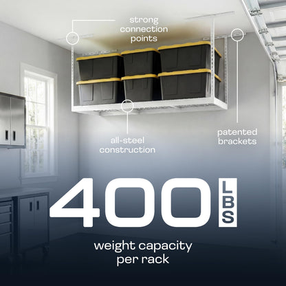 MonsterRAX 3x6 Overhead Garage Storage Rack (White / 12"-21")