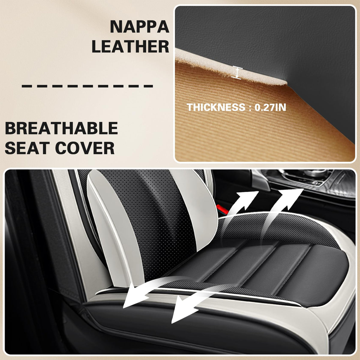 Car Seat Cover Fit for Honda Passport 2019 (Grey&White / 5 Seats Luxury)