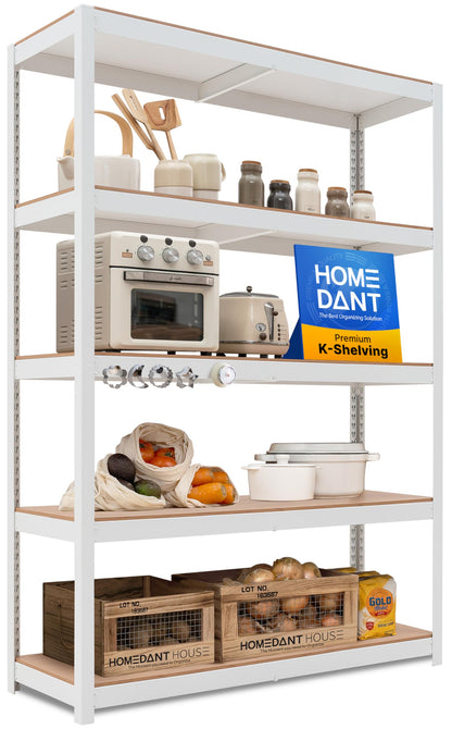 House White 48.1" W 5 Tier Storage Shelves Garage Shelving Unit (White / 48.1"W x 16.5"D)