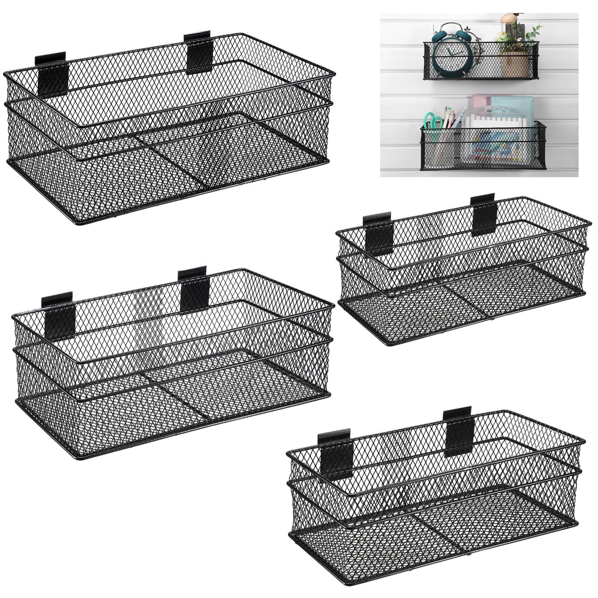 4 Pcs Slatwall Basket Set (Assorted Sizes / Black)