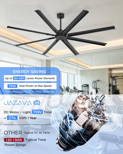 84 Inch Large Ceiling Fan Without Light (Black / 84 Inch)