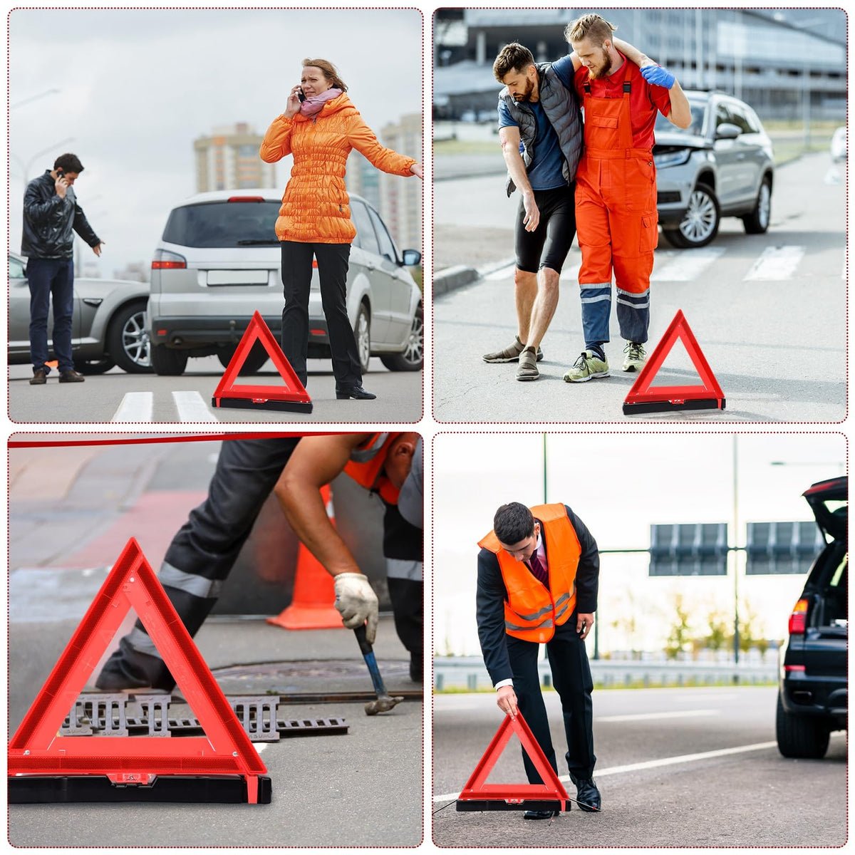 24 Pcs Warning Triangles Dot Reflective Foldable Emergency Safety
