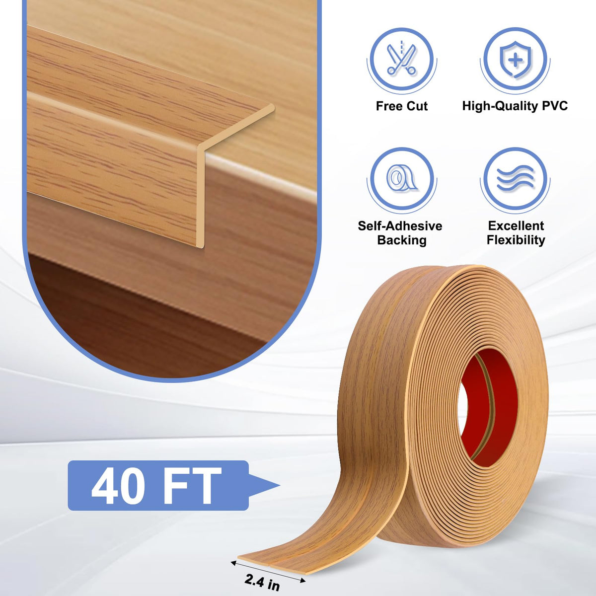Wall Corner Protector Moulding Trim Peel and Stick (Light Brown Wood / 2.4 In x 40 Ft)