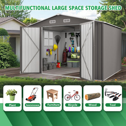 10x12 FT Outdoor Storage Shed with Windows (Gray and Black / 10x12ft)