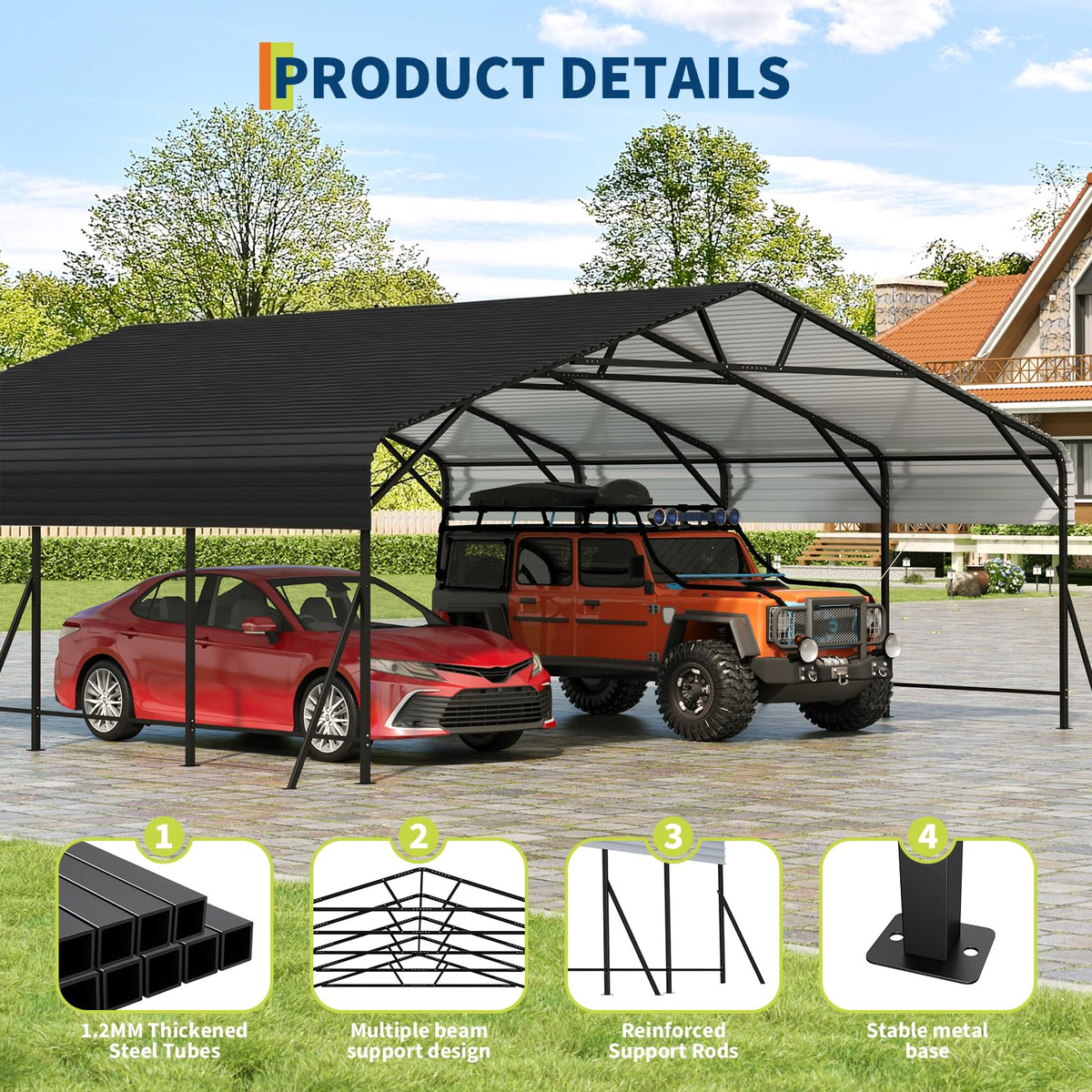 20x20x9FT Metal Car Port (black)