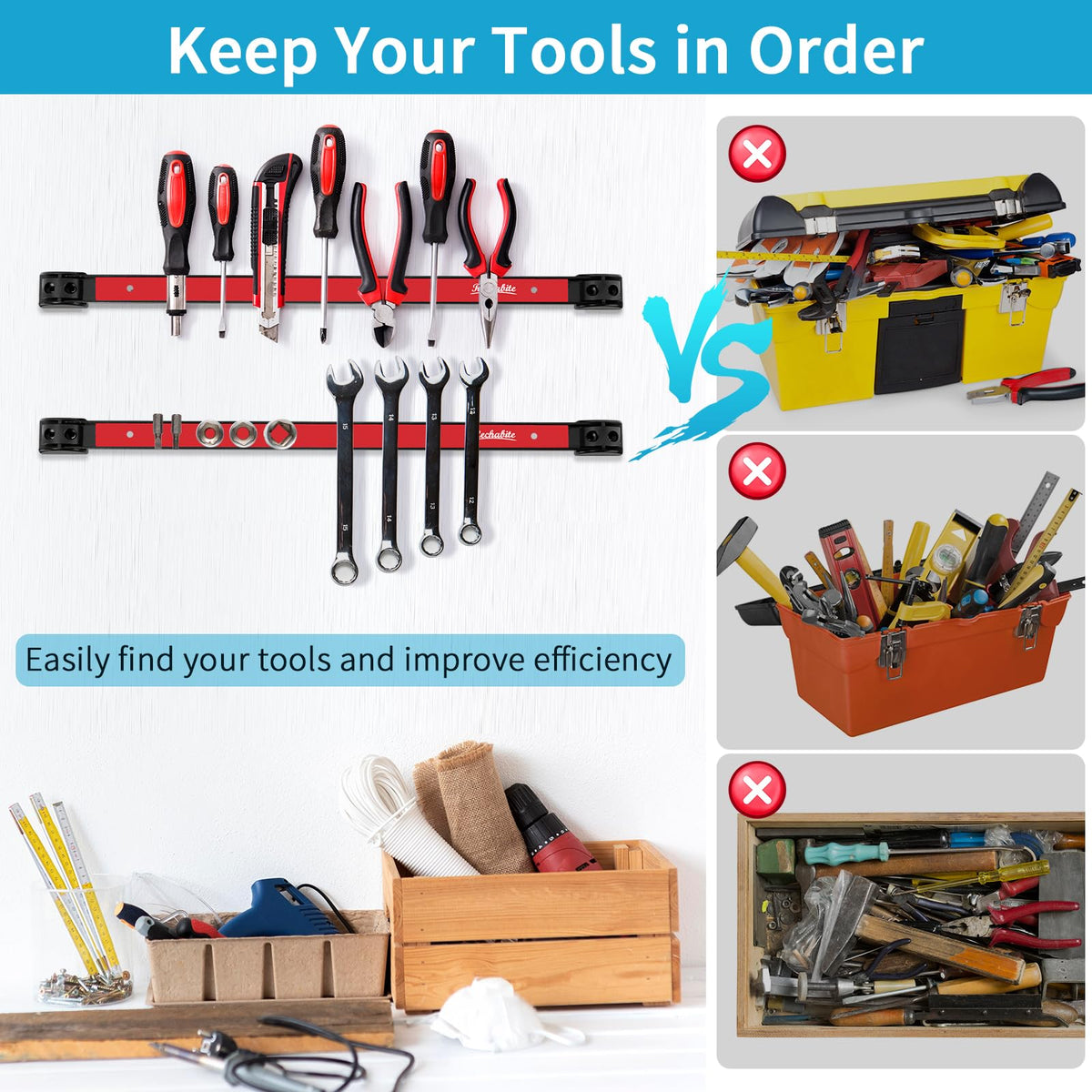 6 Pieces 24" Magnetic Tool Holder Strip (Red 6PC / 24")