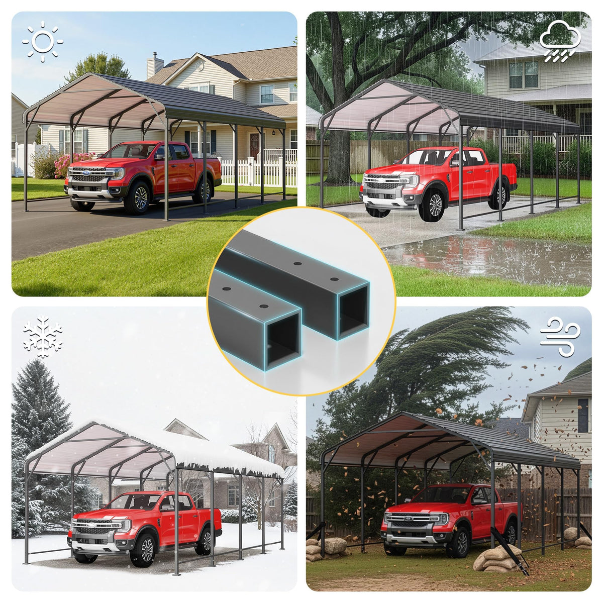 Carport 12' x 20' Heavy Duty Carport with Updated Roof & Enhanced Base (12x 20')