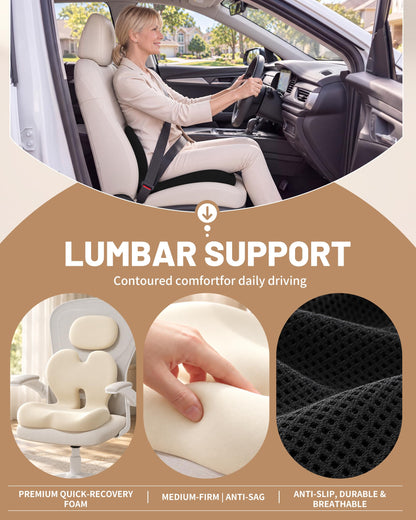 AEGIS COVER Memory Foam Car Seat Cushion 4" Lumbar Support Short Drivers (Black Mesh / Large)