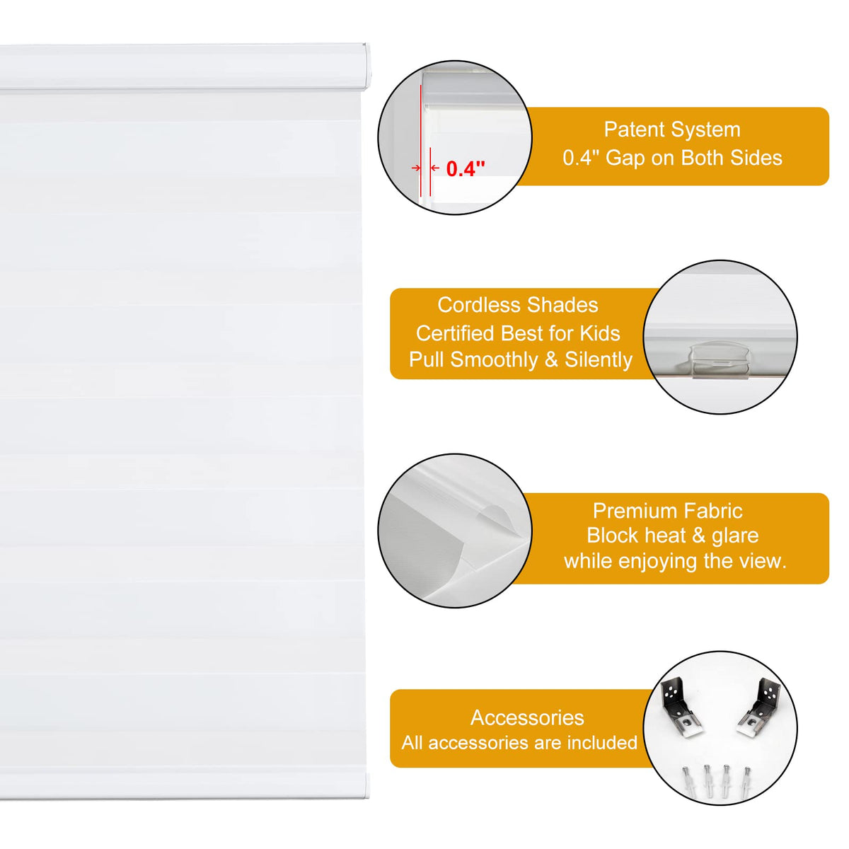 Cordless Zebra Blinds for Windows (47"w X 47"h / White)