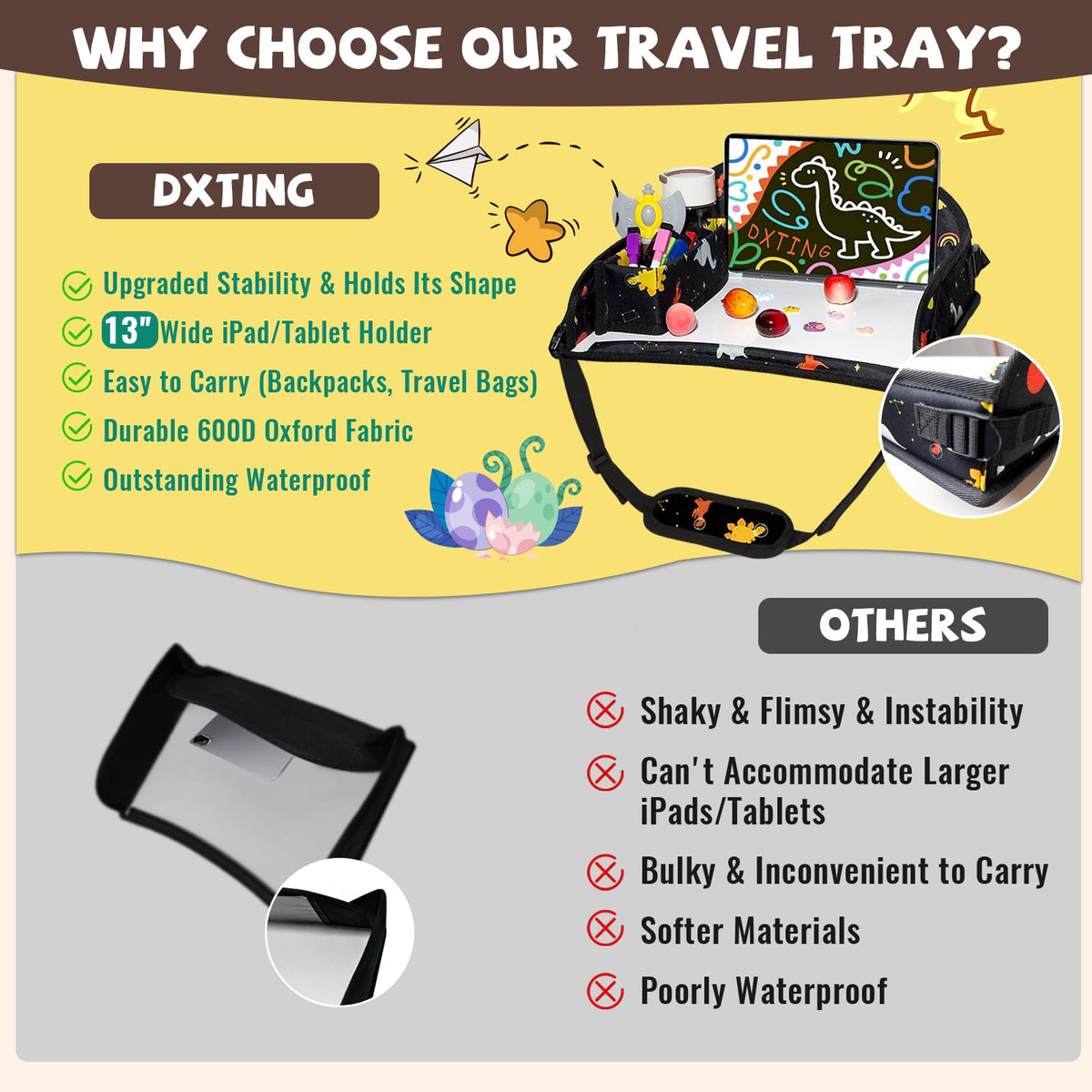 Kids Travel Tray for Car Seat (Cosmic Dino)