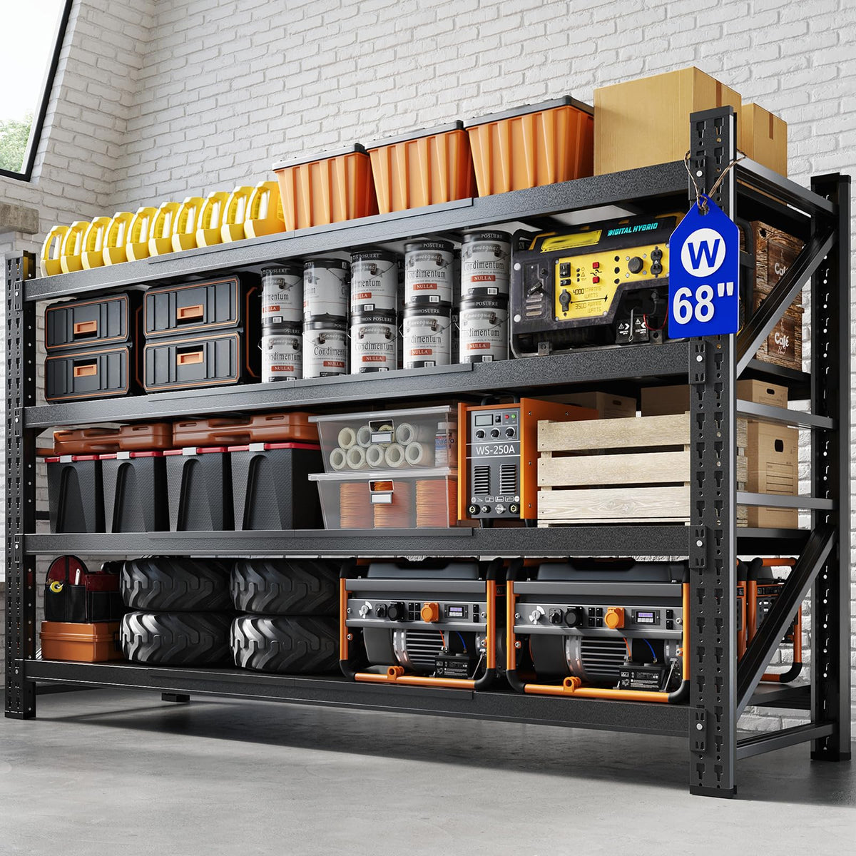 68" W Heavy Duty Garage Shelving (Black / 68"Wx24"Dx64"H)