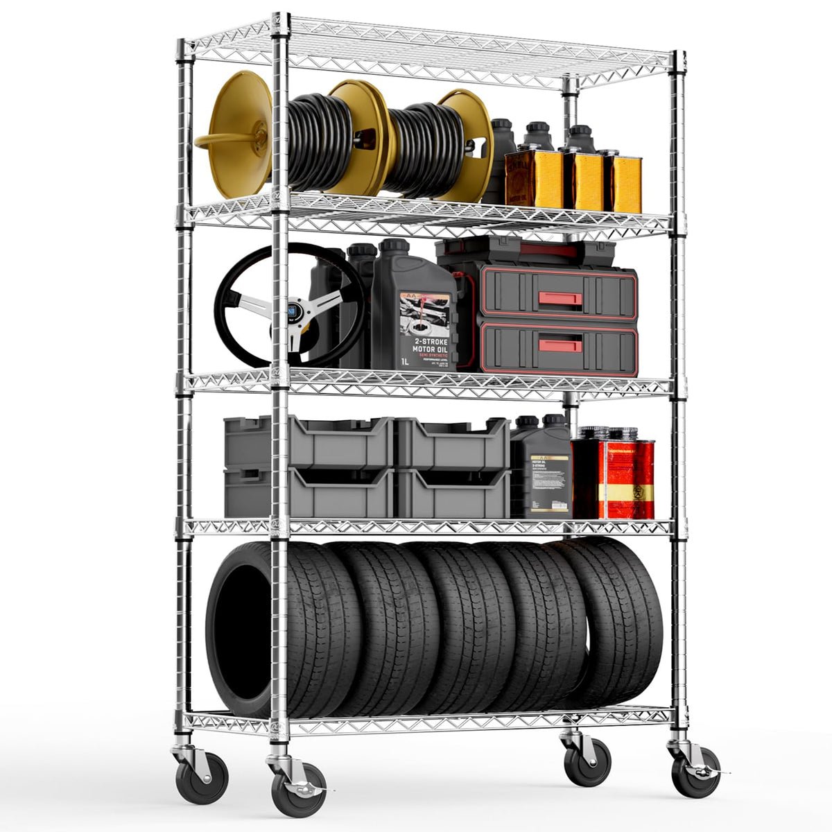 5 Shelf Storage Shelves (5 Tier, 17.7" D x 47.2" W x 76.7" H / Chrome)