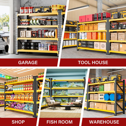 Set of 2 48" Wide Heavy Duty Garage Shelving Units (Black Yellow / 96"Wx24"Dx70"H)