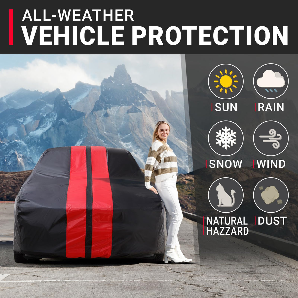 Car Cover Waterproof All Weather for 1969 (Black / Red (Stripe) / 93. Trans AM 1969-1973)