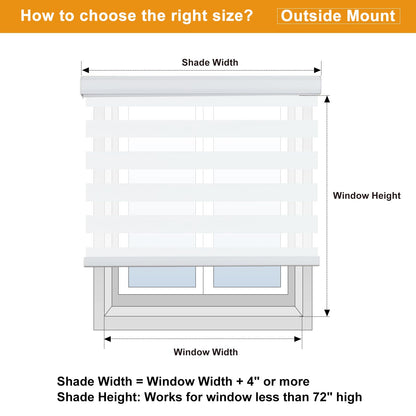 Cordless Zebra Blinds for Windows Dual Layer (15"w X 72"h / White)