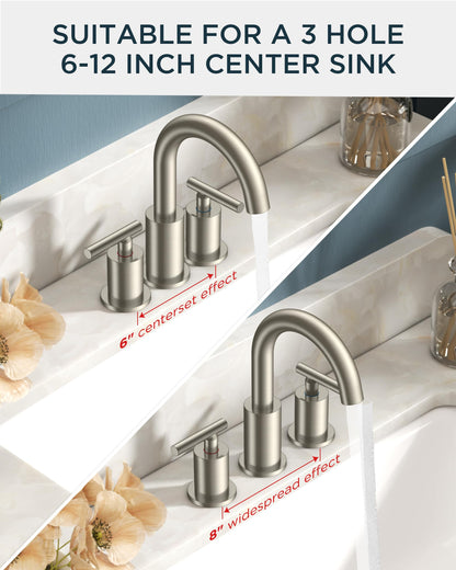 2 Pack Brushed Nickel Bathroom Sink Faucet 3 Hole (Silver × 2)