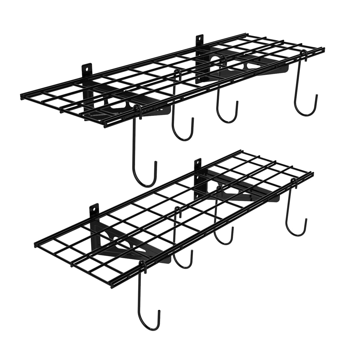 2 Pack 1x3 ft Garage Wall Shelving (2 pack-1x3 ft_8 hooks / Black)