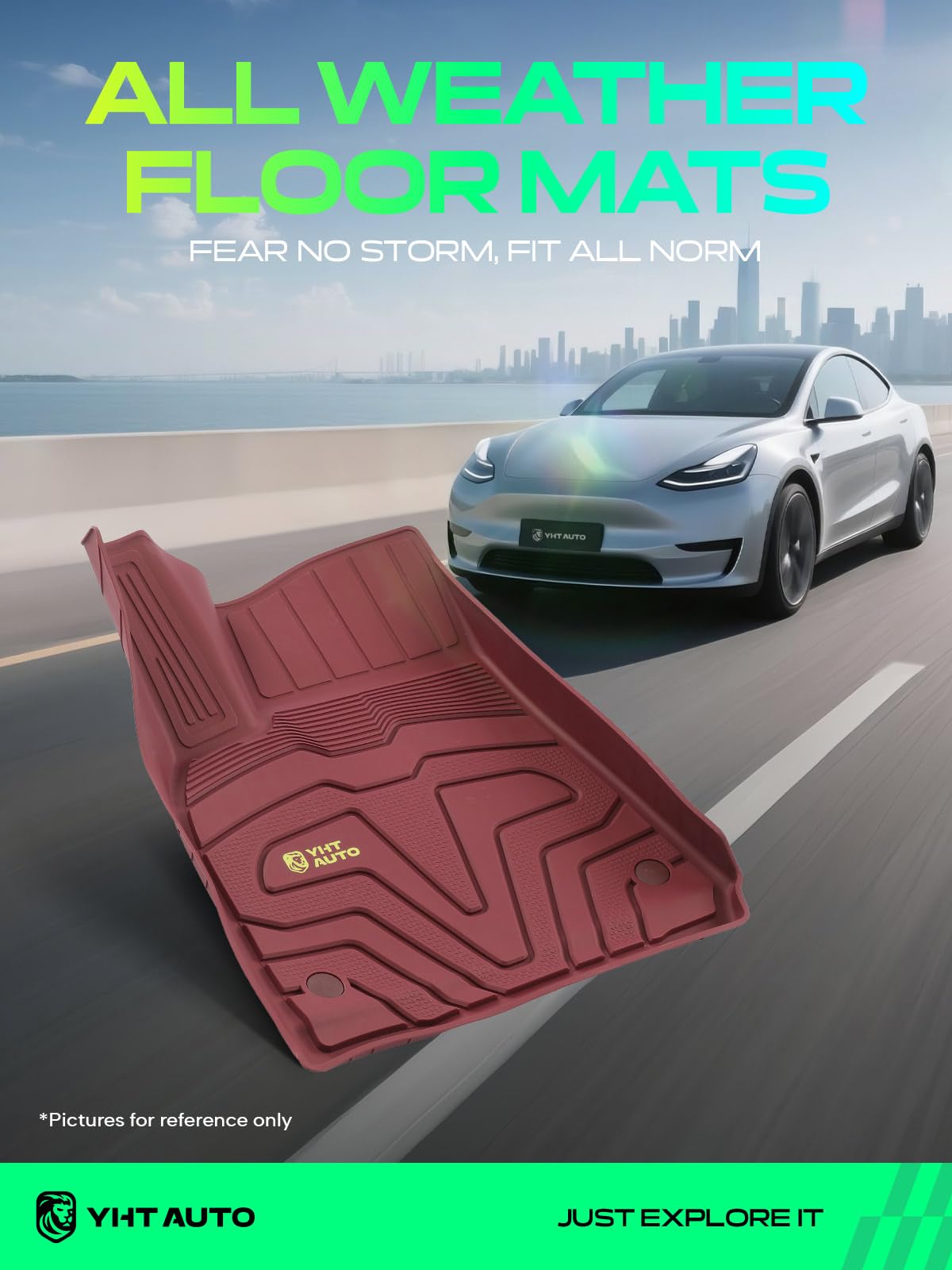 Automotive Floor Mats for Tesla Model Y 2020 (Red / 3-Piece Set)