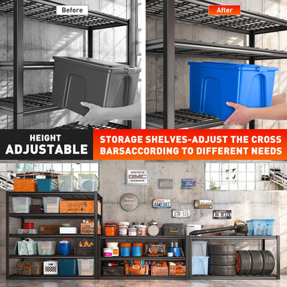 48.2''W Garage Shelving Heavy Duty Metal Shelving 3000LBS Storage Shelves Adjustable Metal Shelves Industrial 5 Tier Garage Shelf for Basement Pantry Warehouse Supermarket (24.2"D x 48.2"W x 72.2"H)