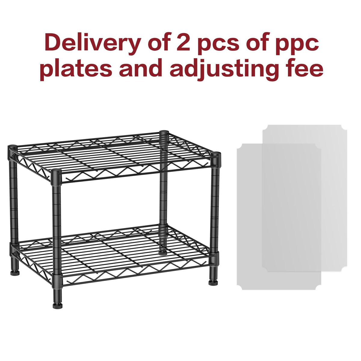 Small Wire 2 Shelves Pantry Metal Shelf Floor Organizer Under Desk (Black / 2-Tier 11.8"D X 17.3"W X 12.2"H)