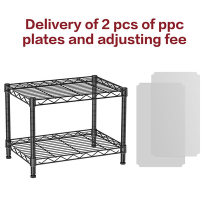 Small Wire 2 Shelves Pantry Metal Shelf Floor Organizer Under Desk (Black / 2-Tier 11.8"D X 17.3"W X 12.2"H)