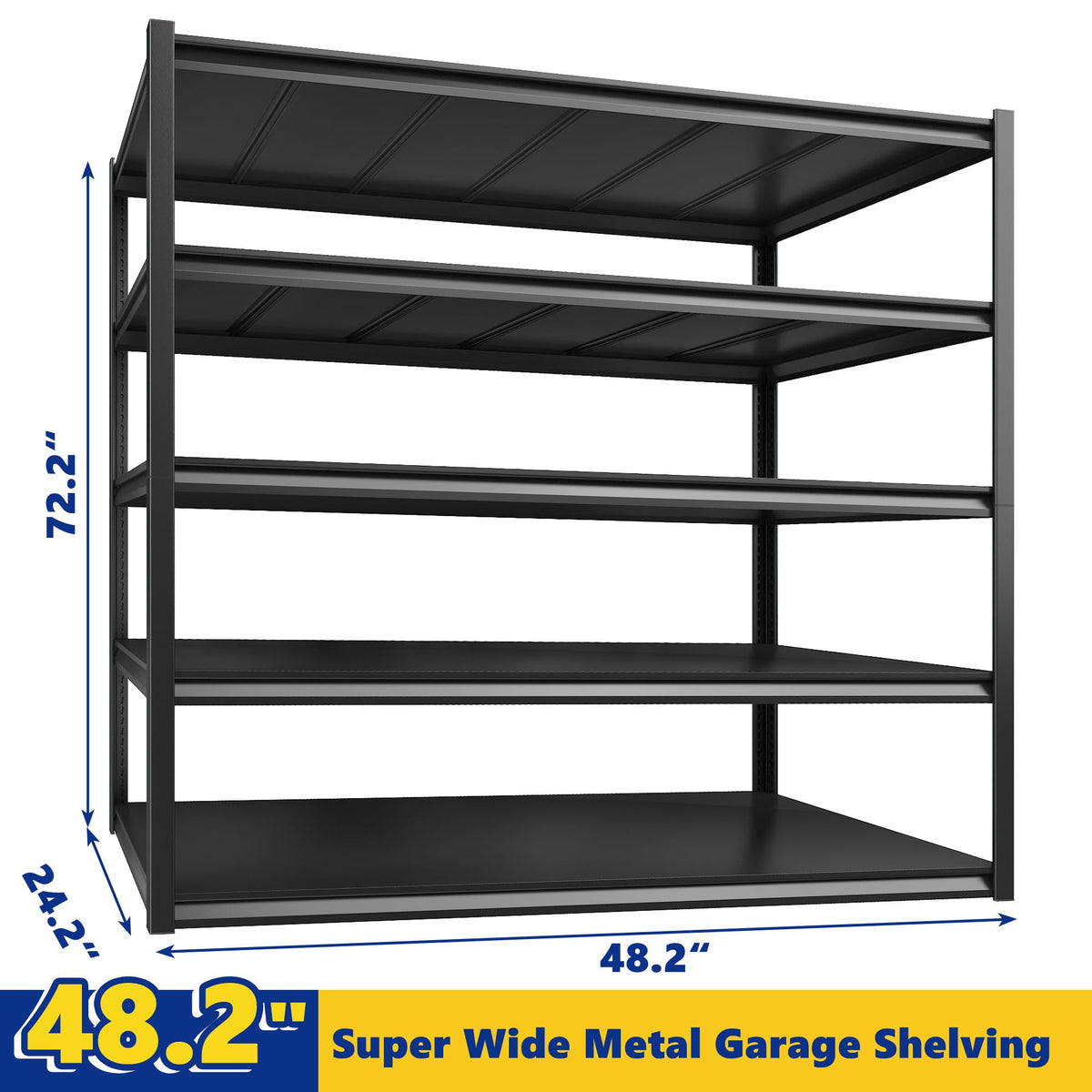 Garage Shelving 48.2" W Storage Shelves 3000LBS Heavy Duty Shelving Adjustable Metal Shelf Industrial 5 Tier Pantry Shelves for Basement Warehouse Supermarket 72.2"H x 24.2"D x 48.2"W (72.2"H x 24.2"D x 48.2"W)