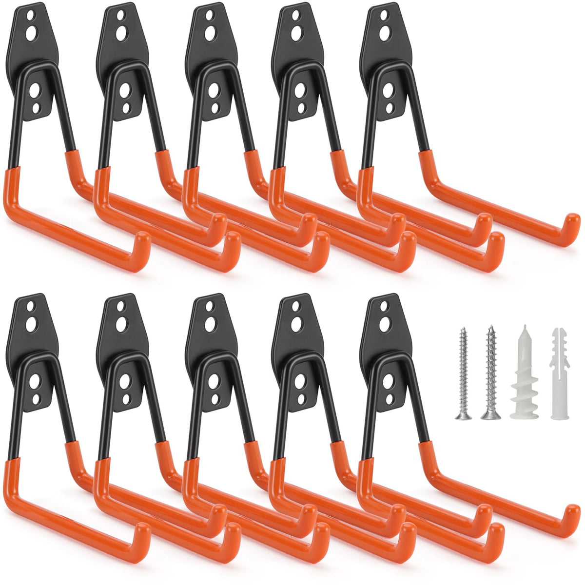 10 Pack Garage Hooks Heavy Duty Storage Organizer Wall Mount Power and Garden Tool Hangers (Medium U Hook / Orange 10 pack)