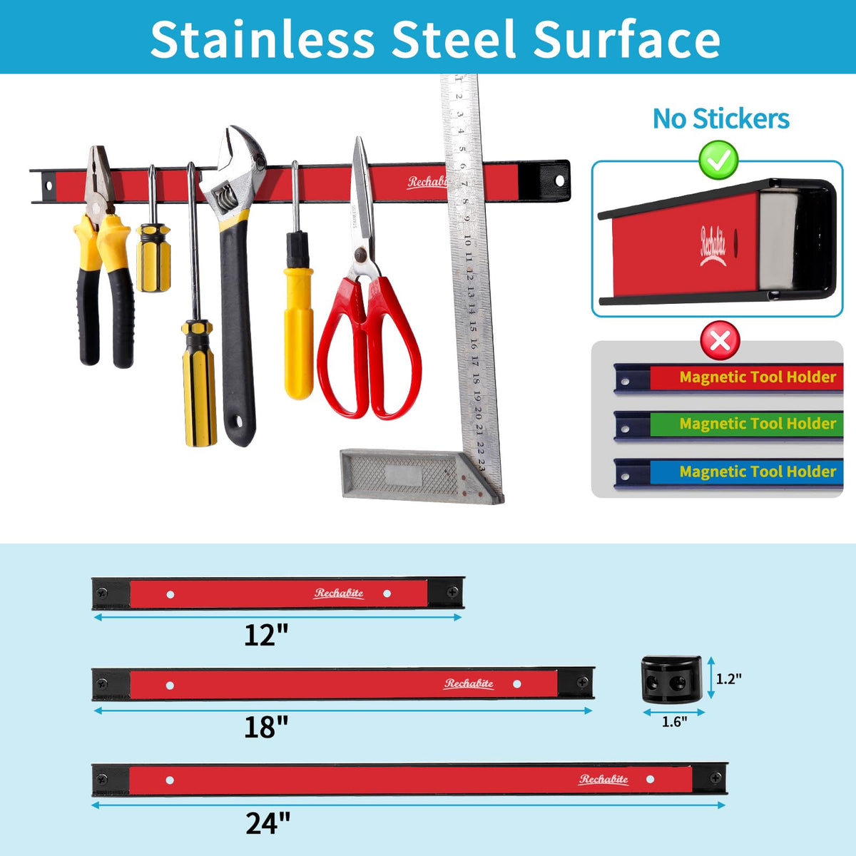 6 Pieces 24" Magnetic Tool Holder Strip (Red 6PC / 24")