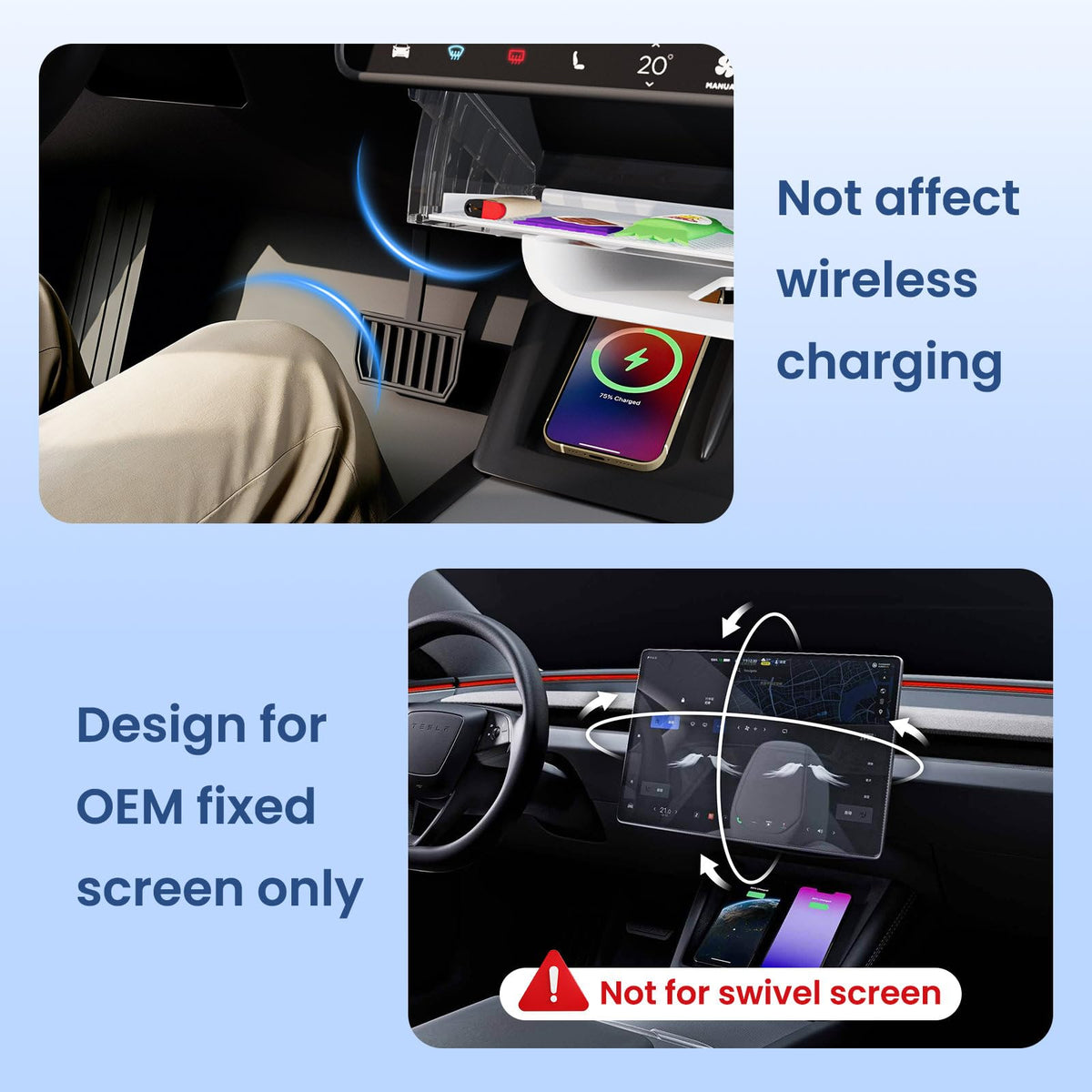 Fold Under Screen Storage for Model Y (2025-2026-Hideable / White)