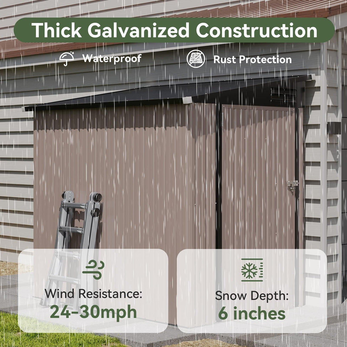 6' x 4' Lean to Shed Outdoor Steel Garden Utility Cabinet with Lockable Door Waterproof & Rust (Brown / 4'x6'w)