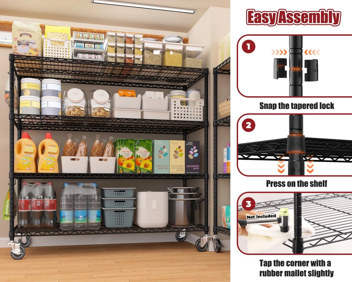 55.5"Wx24"x80" Heavy Duty Metal Wire Storage Shelving with Wheels (55.5"W x 24"D x 80"H)