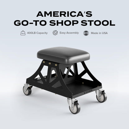 Vyper Low Pro Garage Stool with Removable Seat for Mechanics (Black Seat, Black Frame)