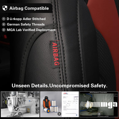Model Y Seat Covers Custom Fit for Tesla Model Y Long Range (Leather(A5808-Black +Burgundy) / 2026 Model Y Long Range (Premium))