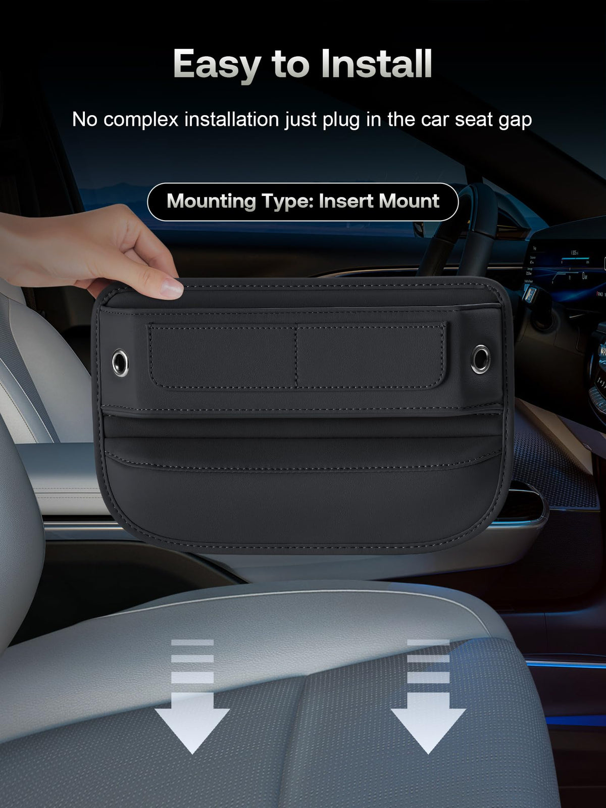 Universal Fit Premium Leather Car Seat Gap Filler Organizer (01 Black, 1 Pack)