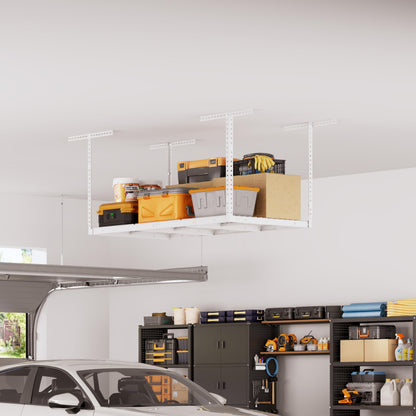3x8ft Overhead Ceiling Garage Storage Rack (White / 3x8ft)