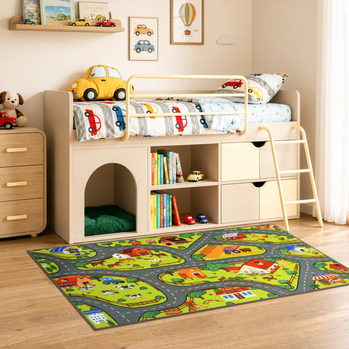 Kids Rug Play Mat (Green Farm / 2'8" x 5')