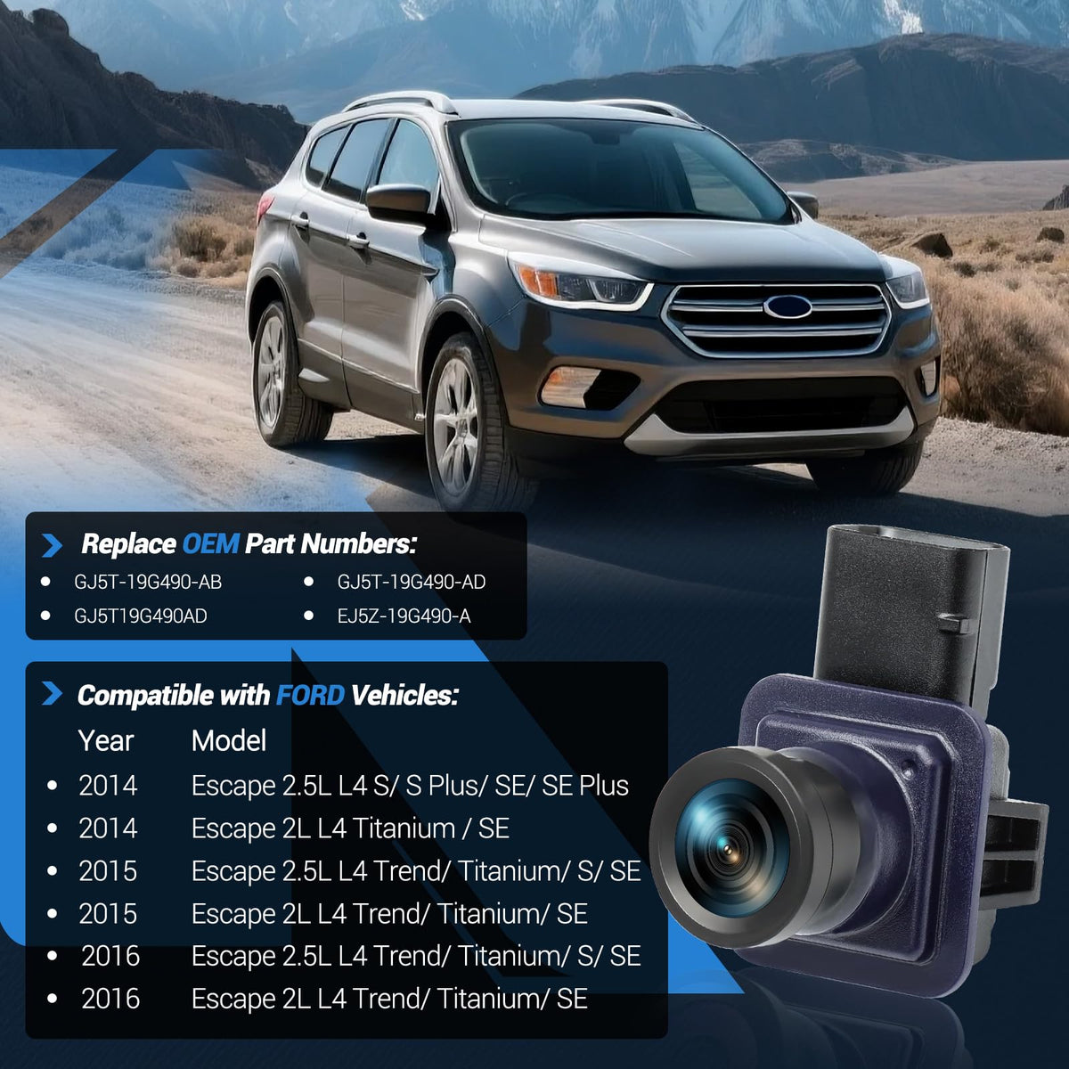 Backup Camera Compatible with ford Escape L4 2.0L 2.5L (GJ5T19G490AD)