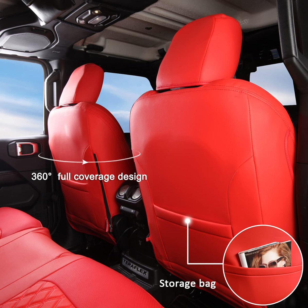 Wrangler JL Seat Covers Custom Fit for Jeep Wrangler (Red / 18-26 JL 4 Door Without Rear Cup Holder Full Set)