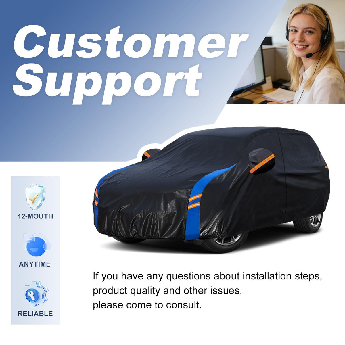Custom Fit Car Cover for Ford Bronco 4 Door 4Dr (Black-Blue / Custom Fit Ford Bronco 4dr)