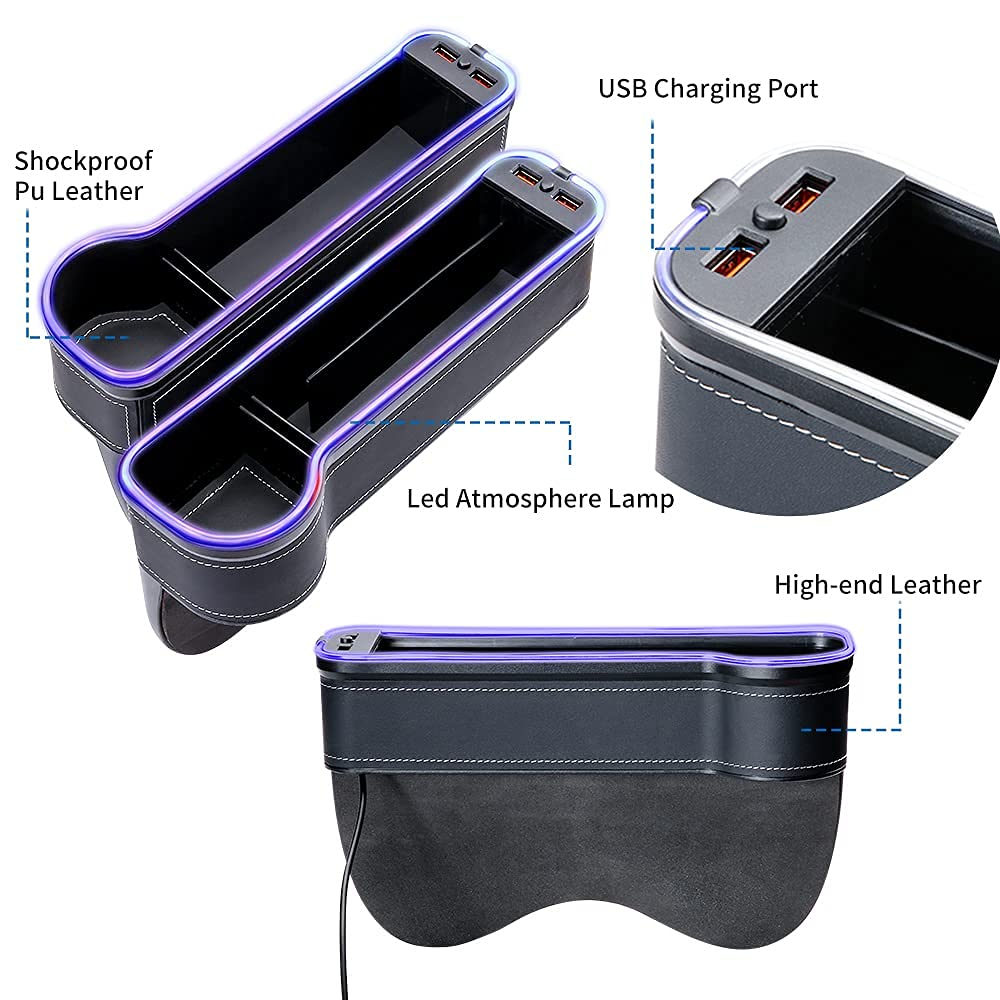 LED Car Seat Gap Organizer with 56W Charger