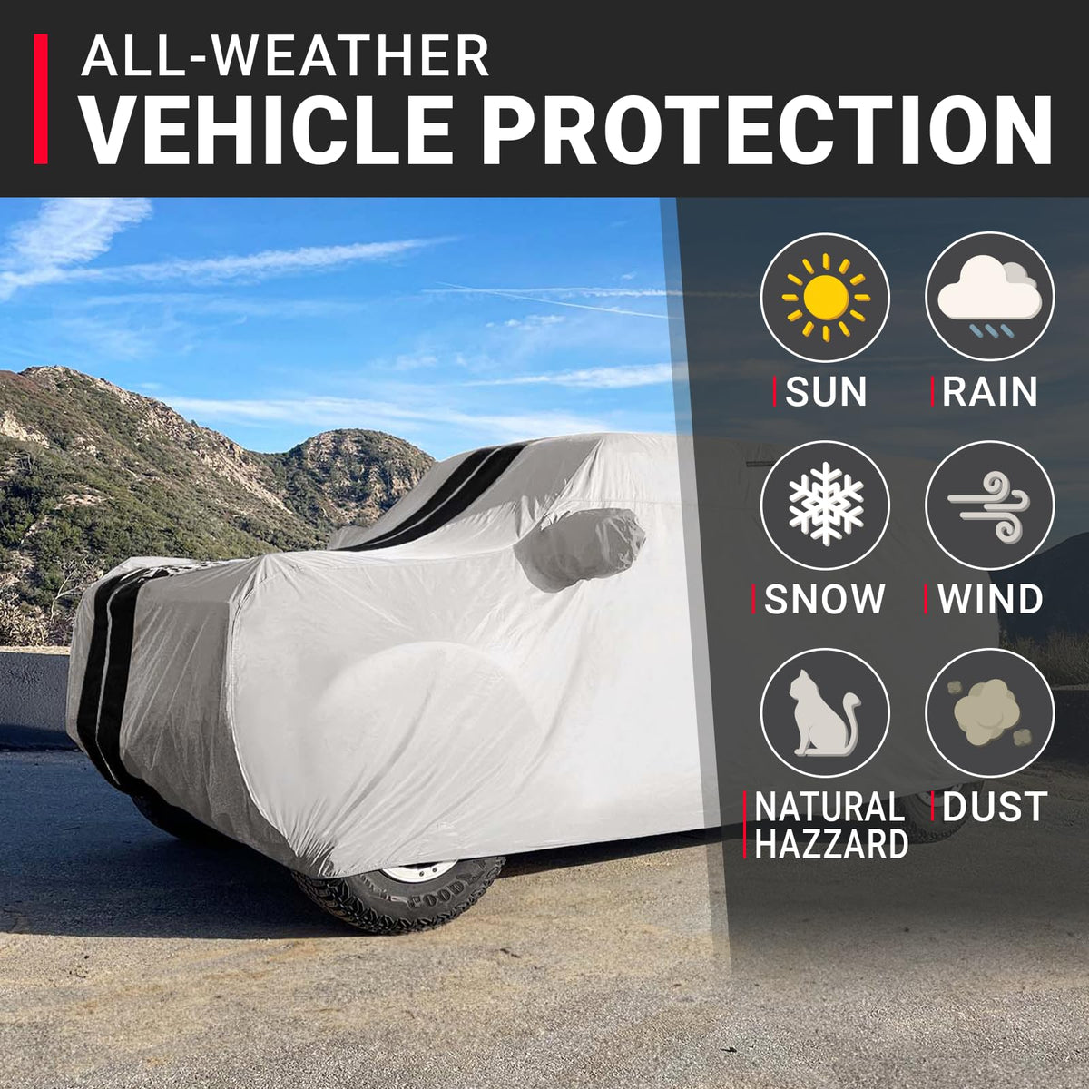 SUV Car Cover Waterproof All Weather for 2009 (Light Gray / Black (Stripe) / 69. Flex 2009-2019)