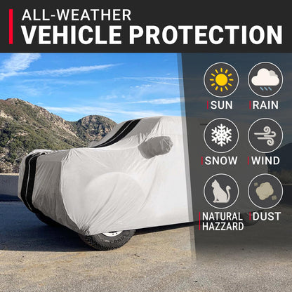 SUV Car Cover Waterproof All Weather for 2009 (Light Gray / Black (Stripe) / 69. Flex 2009-2019)