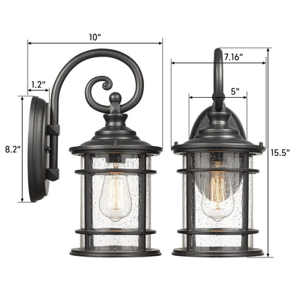 Modern Outdoor Wall Lantern (Black - Seeded Glass / 15.5 Inch)
